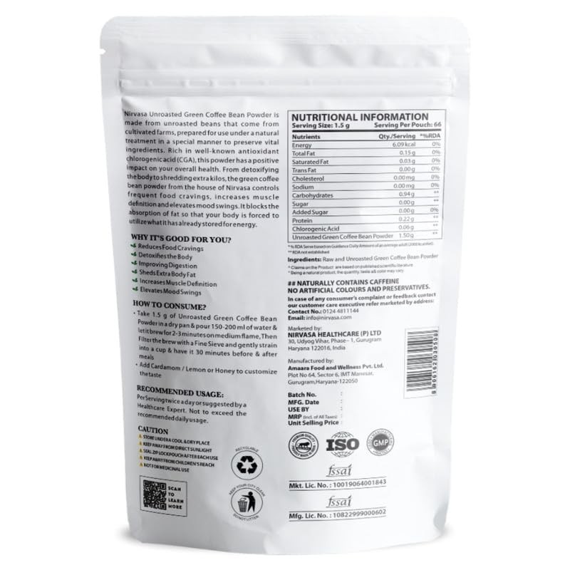 Neuherbs Unroasted Arabica Green Coffee Beans Powder With Chlorogenic Acid -100g