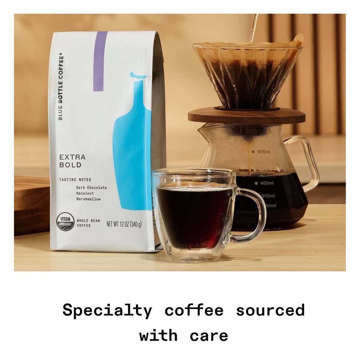Blue Bottle Whole Bean Organic Coffee, EXTRA BOLD, Dark Roast, 12 oz bag Pack