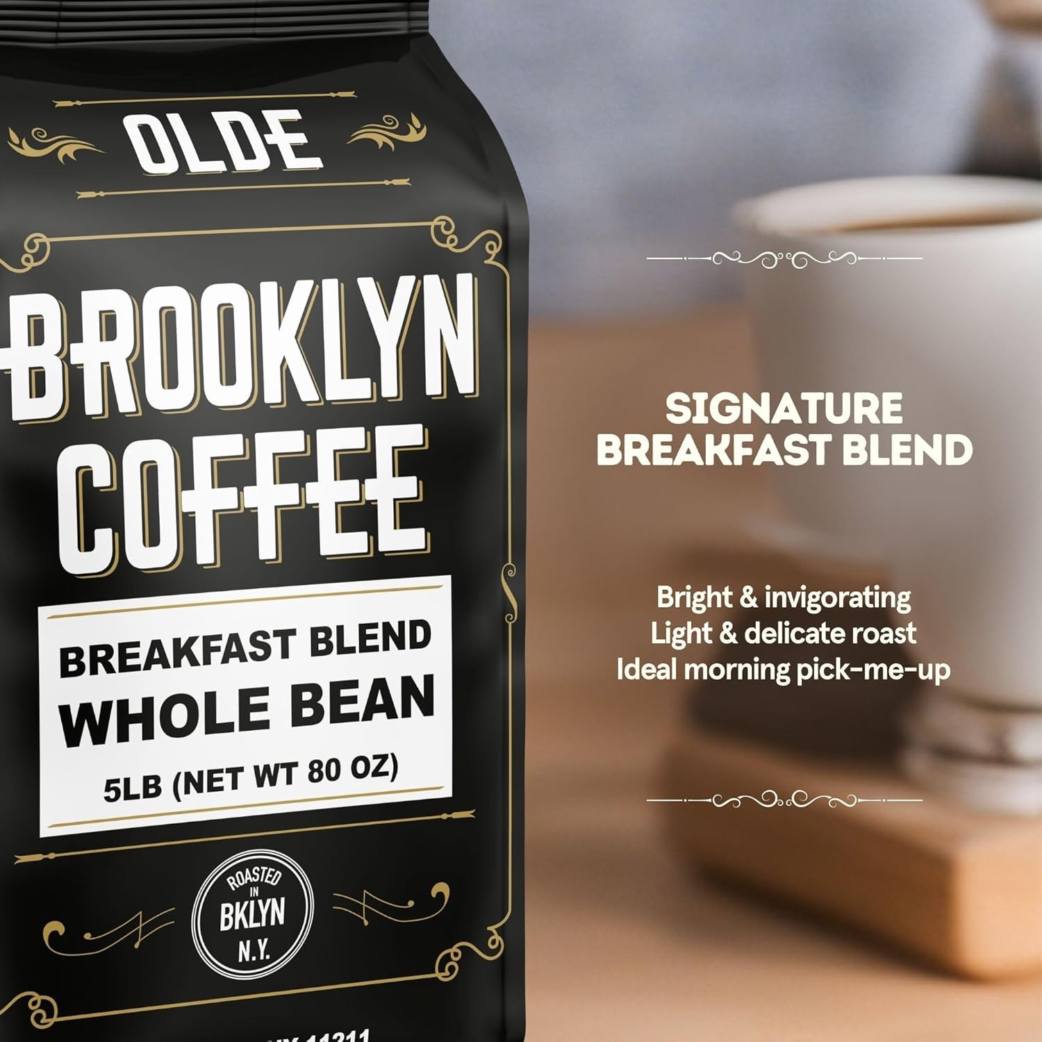 BROOKLYN COFFEE Whole Bean, Breakfast Blend Light Medium Roast 5lb Delicate, …
