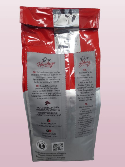 LAVAZZA QUALITA ROSSA WHOLE BEAN COFFEE BLEND 5/10 MEDIUM ROAST 340G LOT OF 3
