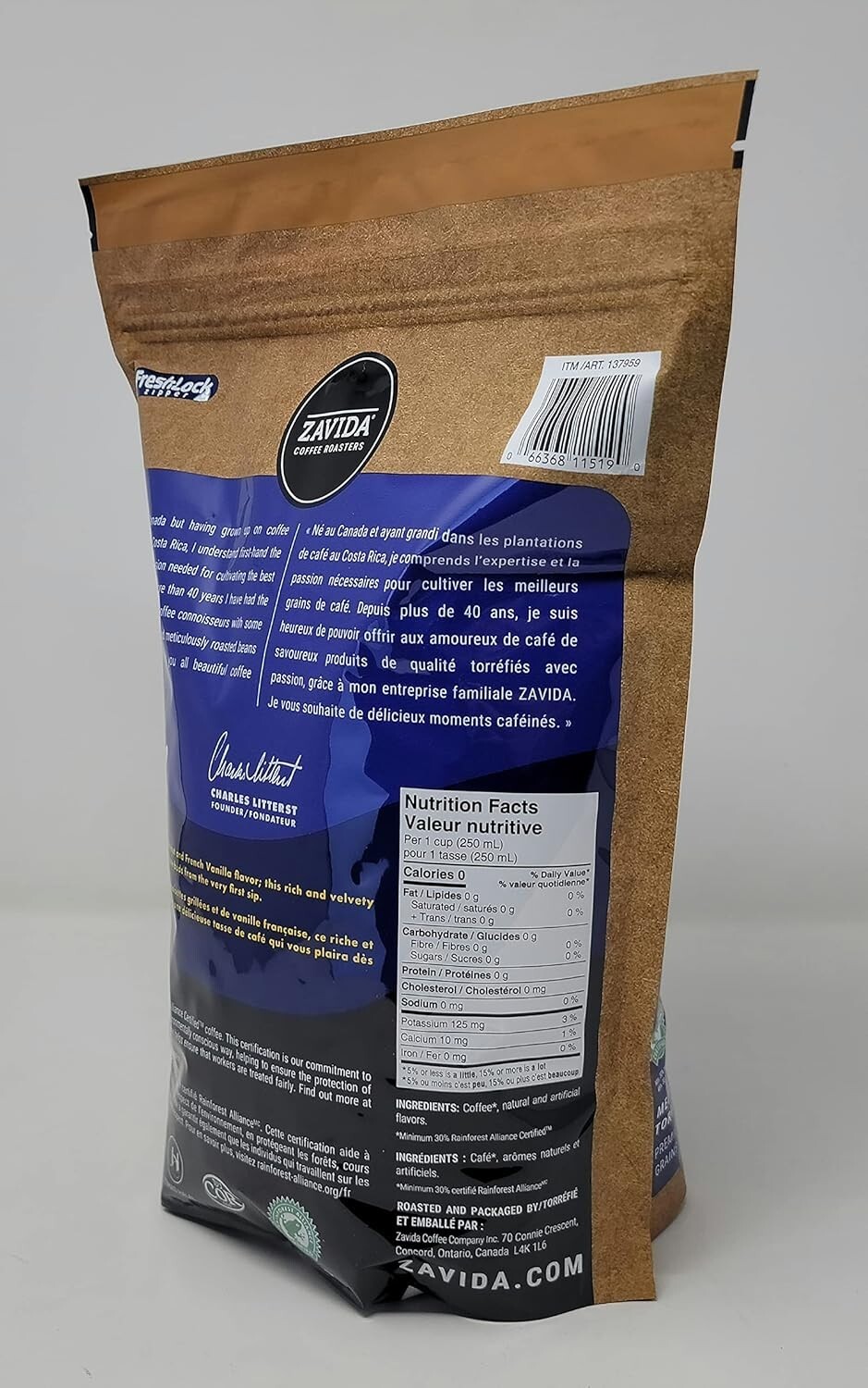 Zavida Hazelnut Vanilla Whole Bean Coffee, 907 g/ 2 LB, Exp:2026DE01