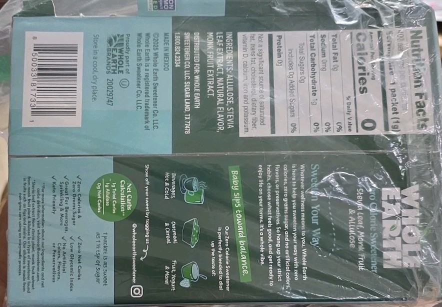 Whole Earth Sweetener Stevia Monk Fruit Erythritol Packets Sugar Substitute 400