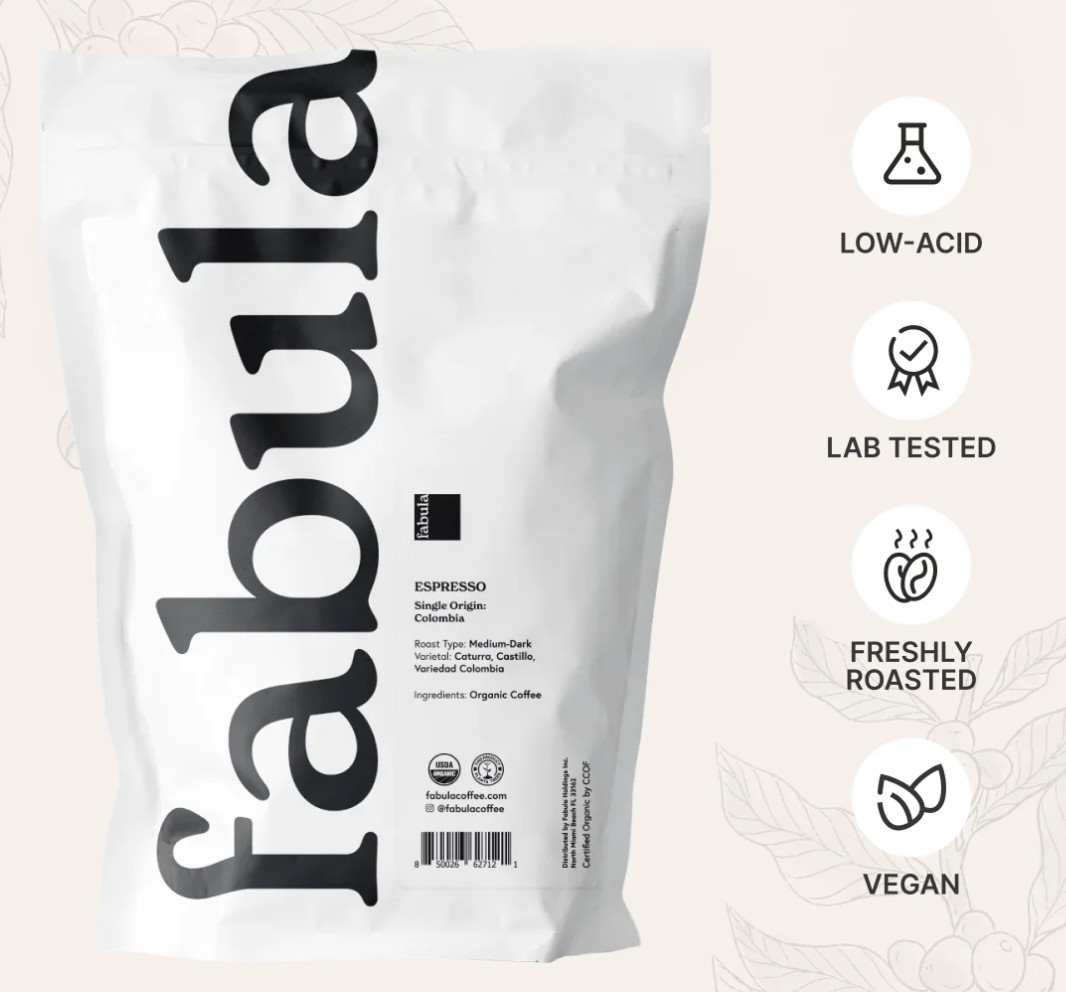 FABULA Dbl Dark Roast Whole Bean-Organic-Mold Free-Low Acid-Single Origin-NonGMO