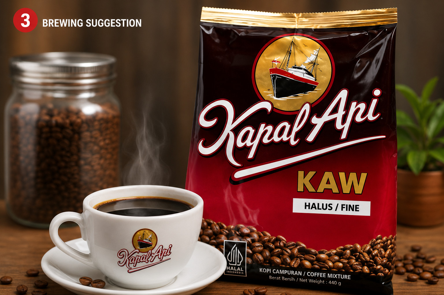 Kapal Api Kaw Fine Coffee Mixture 440g Indonesian Ground Coffee Halal