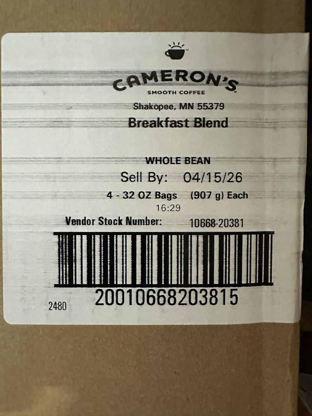 (4) Roasted Whole Bean Coffee Breakfast Blend 32oz Arabica Fresh Smooth Flavor