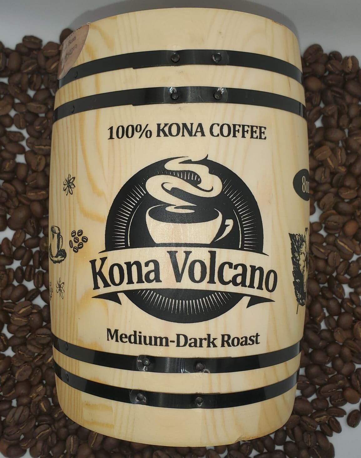 Pine Wood Barrel W/Whole Bean 8oz bag