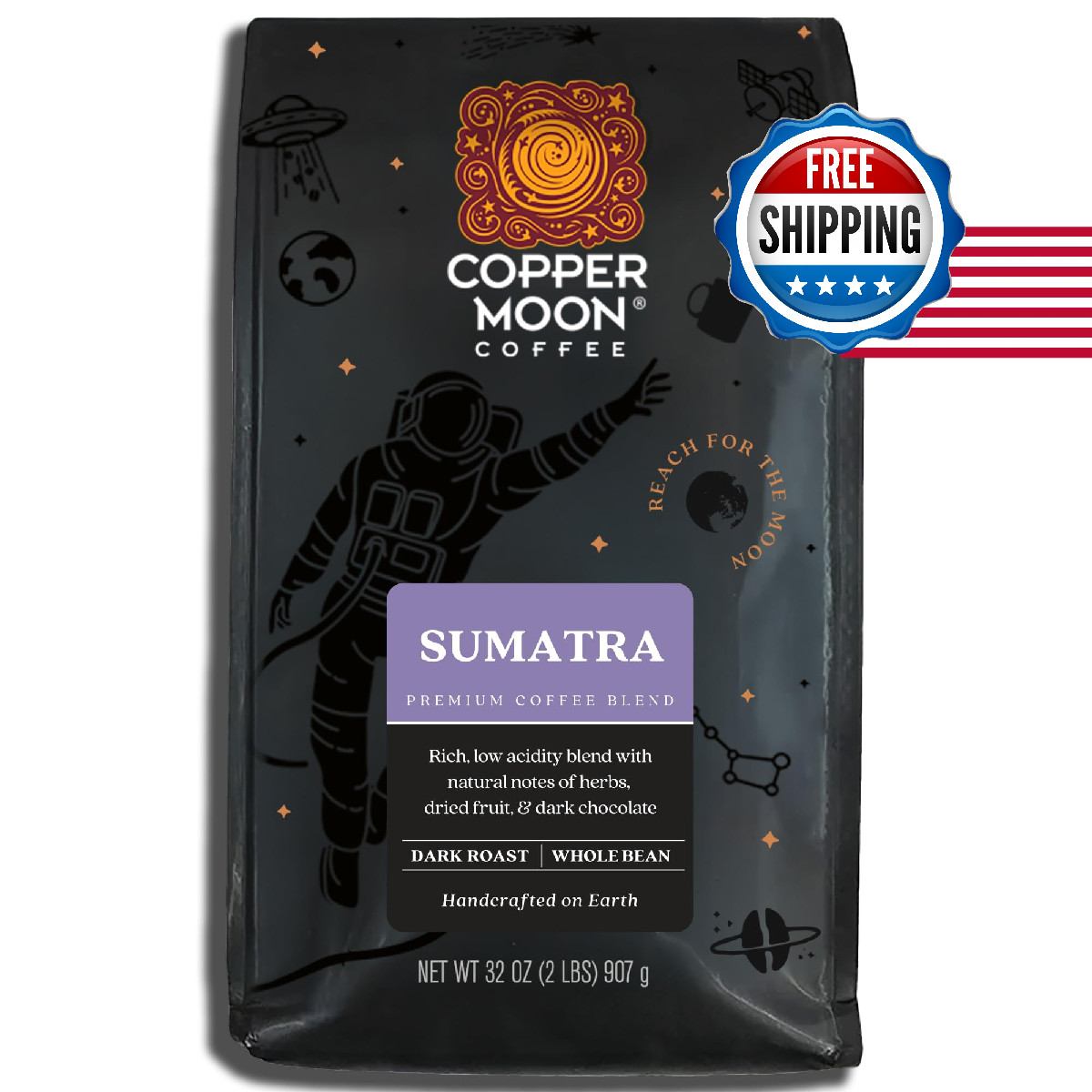 Copper Moon Dark Roast Whole Bean Coffee Sumatra Blend 2 Lb 260144