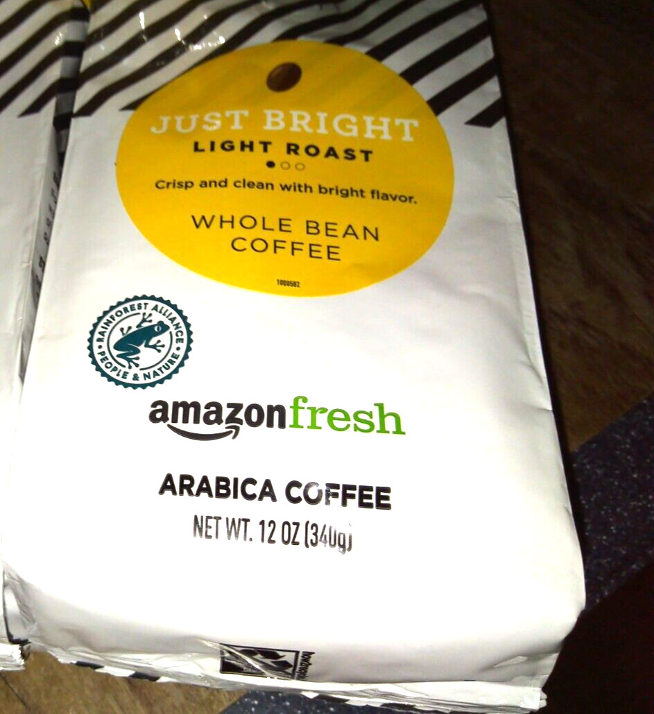 12 oz bag JUST BRIGHT Arabica Coffee whole bean light roast Amazon Fresh Sealed