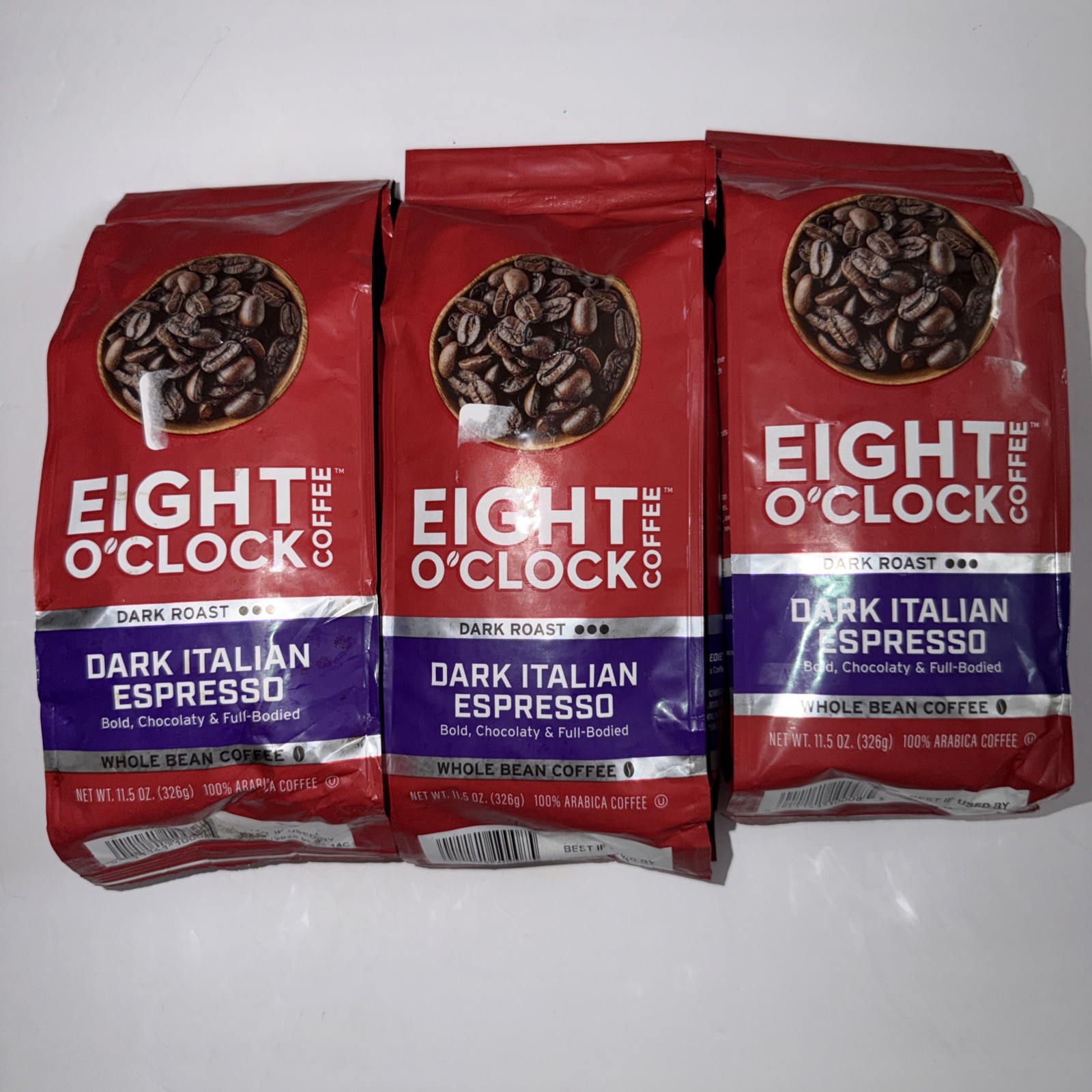 Eight O’Clock Dark Italian Espresso Whole Bean Coffee 11.5 oz Lot of 3 Bags