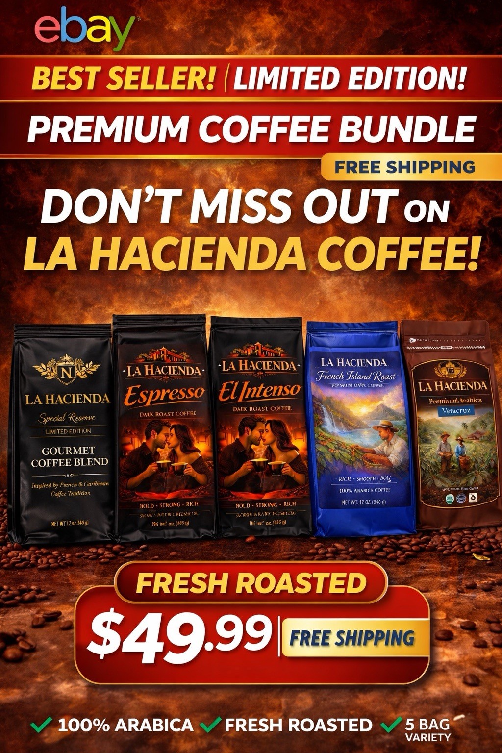 La Hacienda Coffee Bundle 5 Pack 100% Arabica