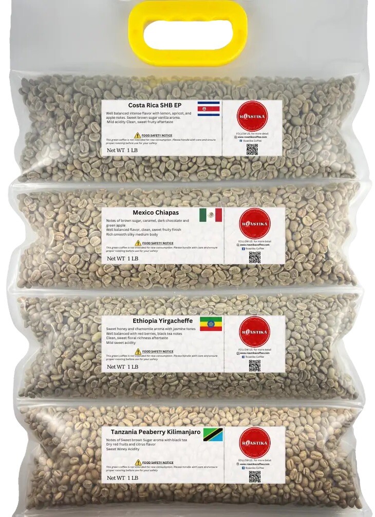 Roastika – Unroasted Coffee Bean – 4lb (pack of 4) – Sampler Pack – Green Coffee