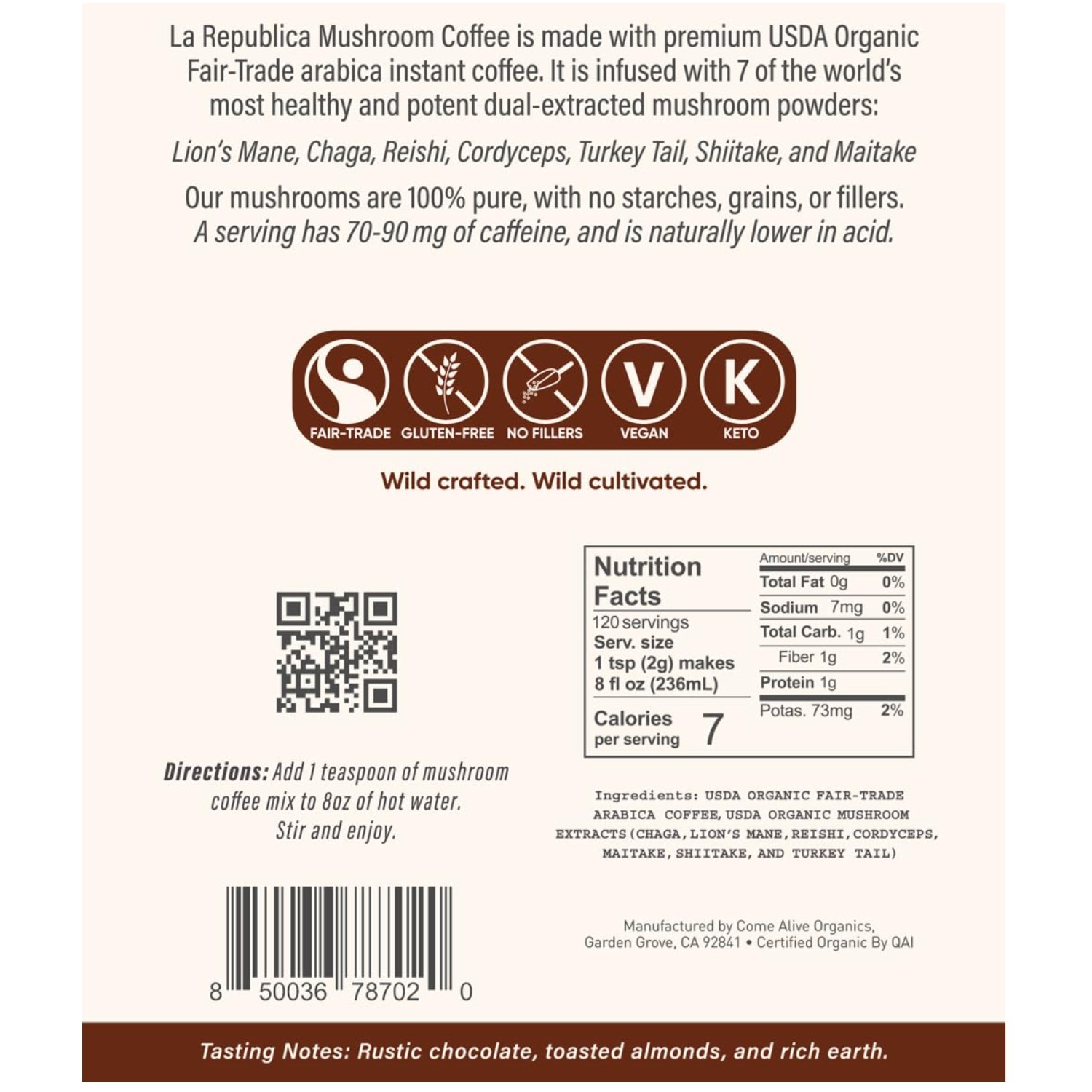 La Republica Organic Instant Mushroom Coffee, 120 Servings