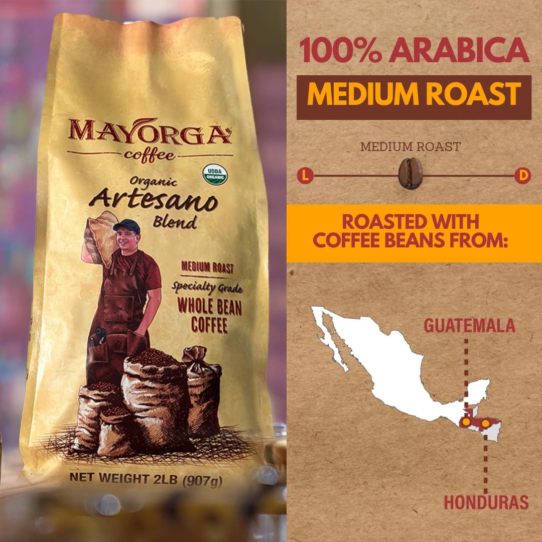 Mayorga Organic Arabica Medium Roast Whole Bean Specialty Coffee Artesano Blend