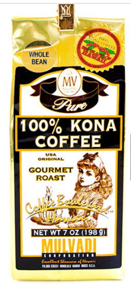 Mulvadi 100% KONA COFFEE – WHOLE BEAN – 7oz Medium Dark Roast Hawaii