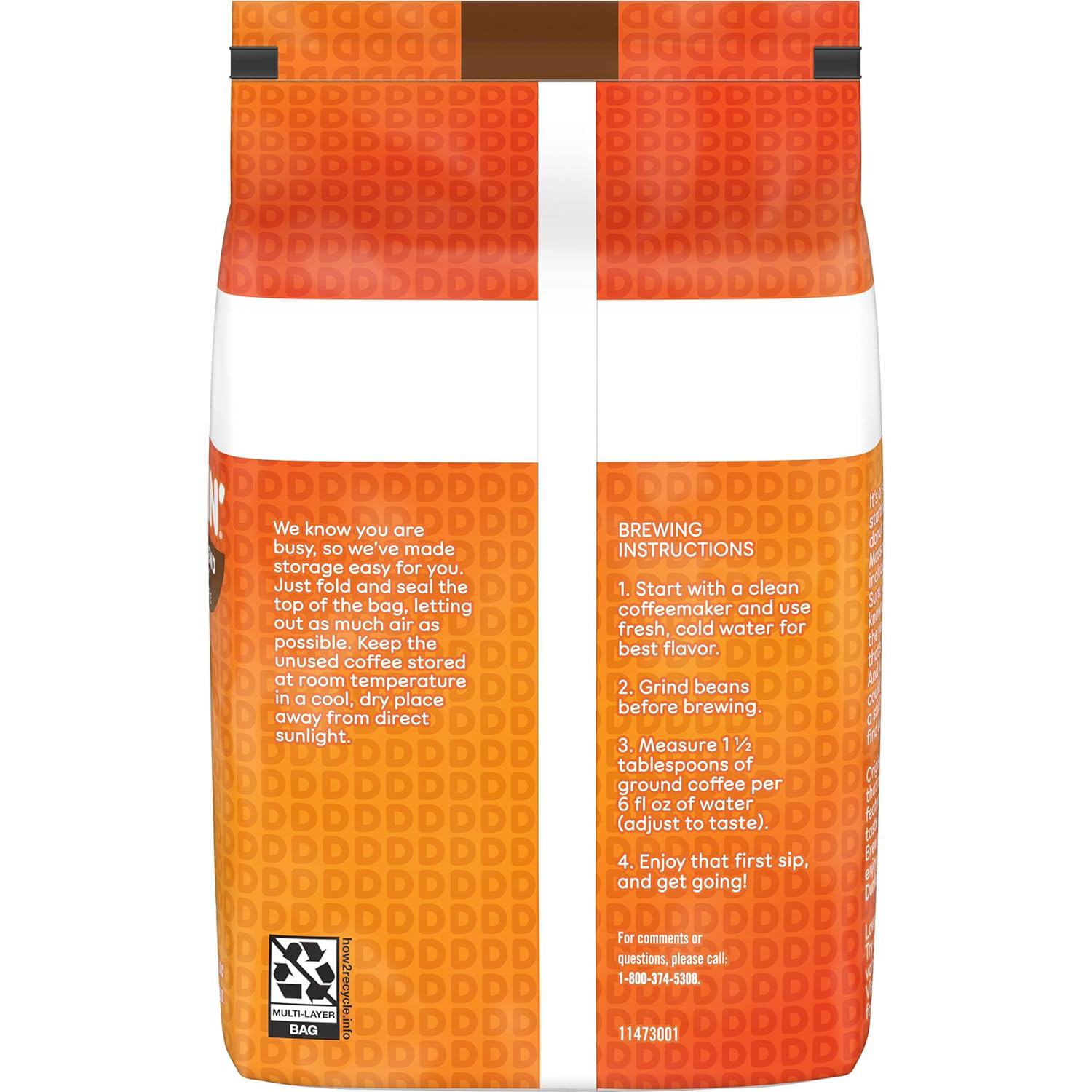 Dunkin’ Original Blend Medium Roast Whole Bean Coffee, 18 Ounce Pack of 6