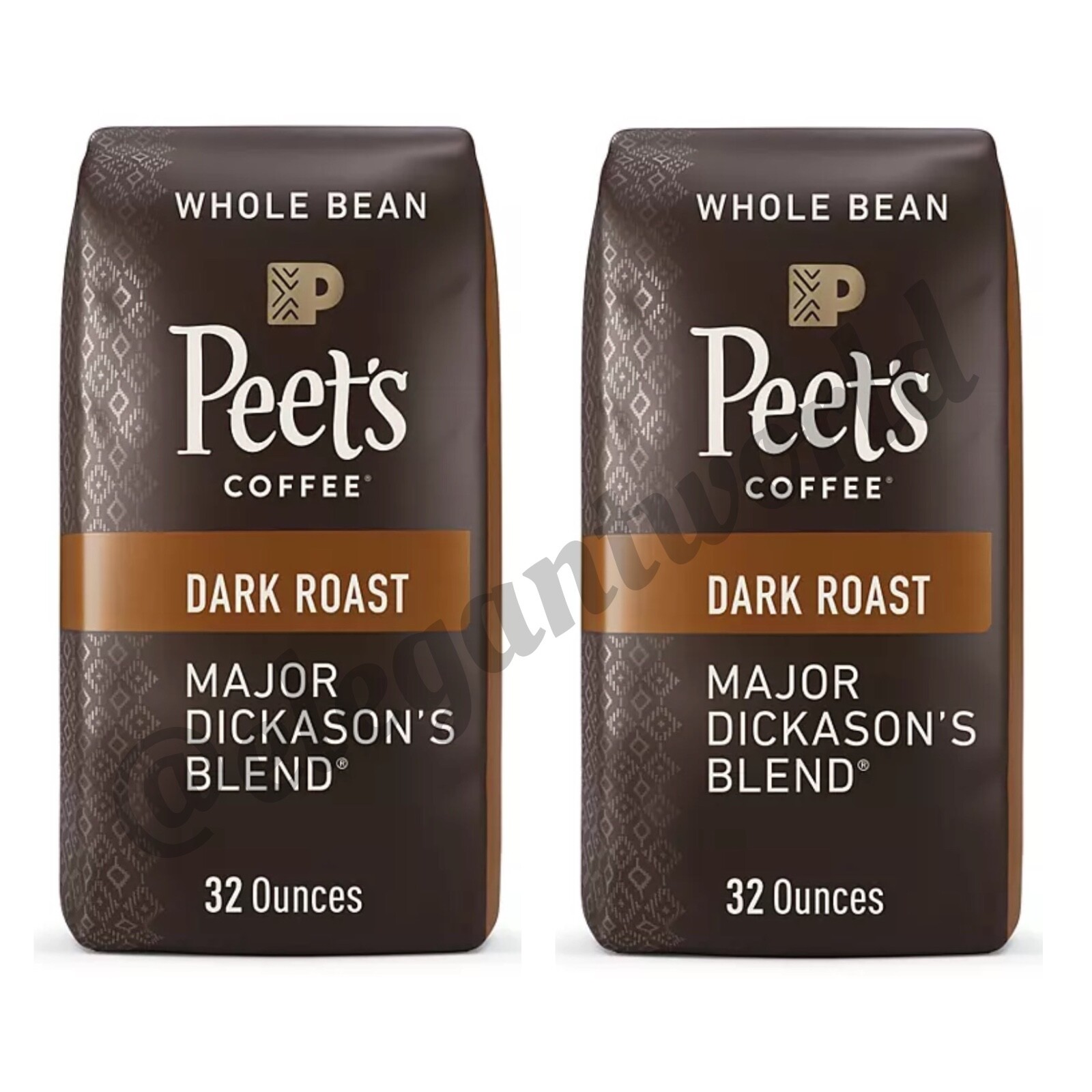 2 Packs Peet’s Coffee Major Dickason’s Blend DARK ROAST, Whole Bean, 32 oz. each