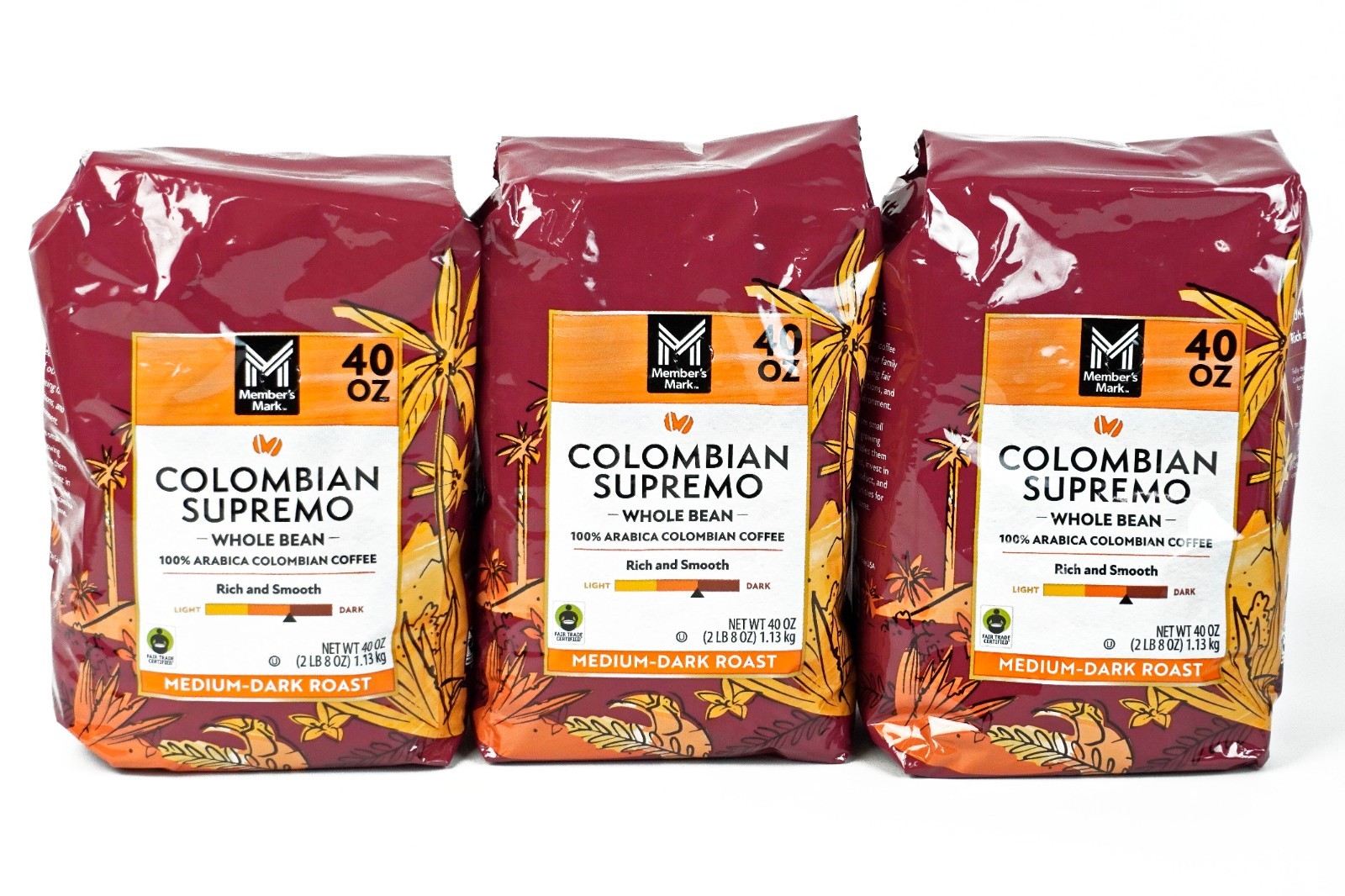 Member’s Mark Colombian Supremo Whole Bean Coffee 40 oz. Bag (x3) -E