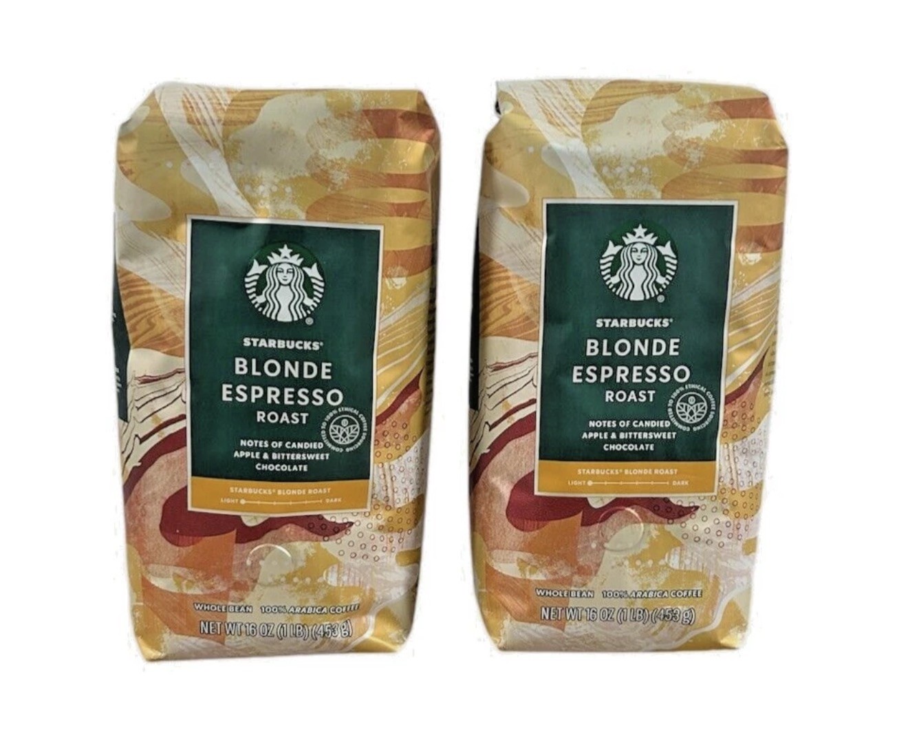 2 Pack Starbucks Blonde Espresso Roast Whole Bean Coffee 1LB exp 8/2026 or later