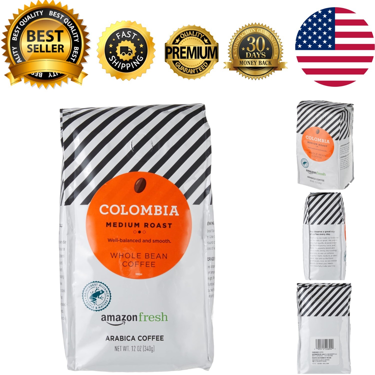 Authentic Colombia Whole Bean Coffee, 12 Ounce – Smooth Medium Roast Experience