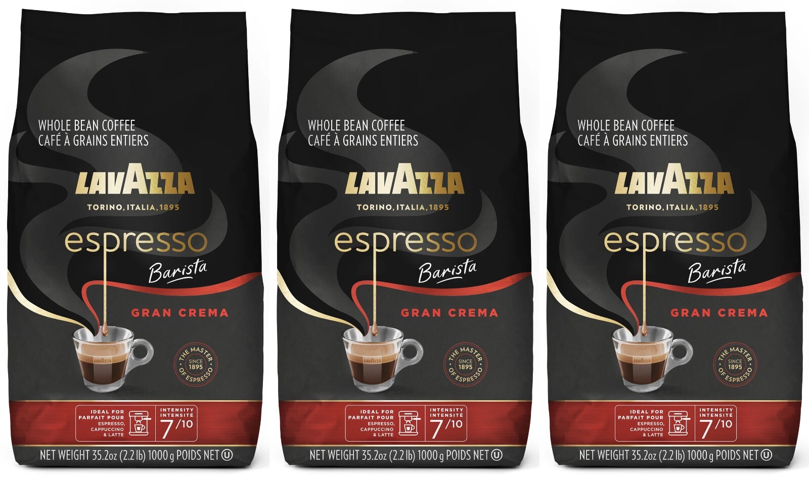3 PACK – Lavazza Espresso Barista Gran Crema Whole Bean Coffee 2.2 Lbs Bag