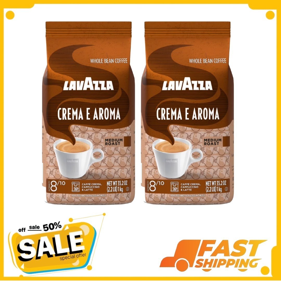 ( 2 Pack ) Lavazza Crema e Aroma Whole Bean Coffee, Medium Roast, 2.2 lb Bag