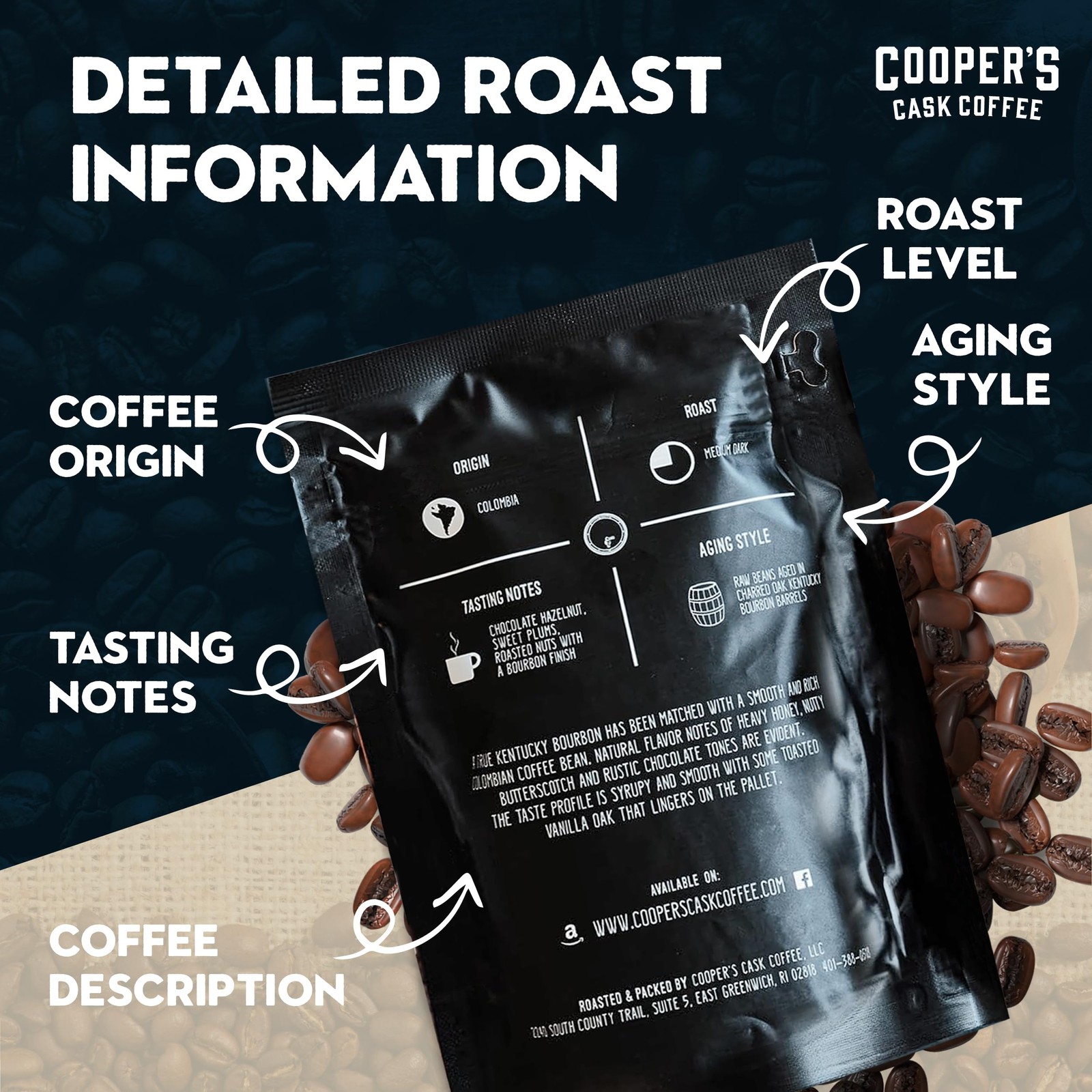 Bourbon Whiskey Barrel Aged Coffee Box Set 4 Bag Sampler Ground 4 OZ Pack 4
