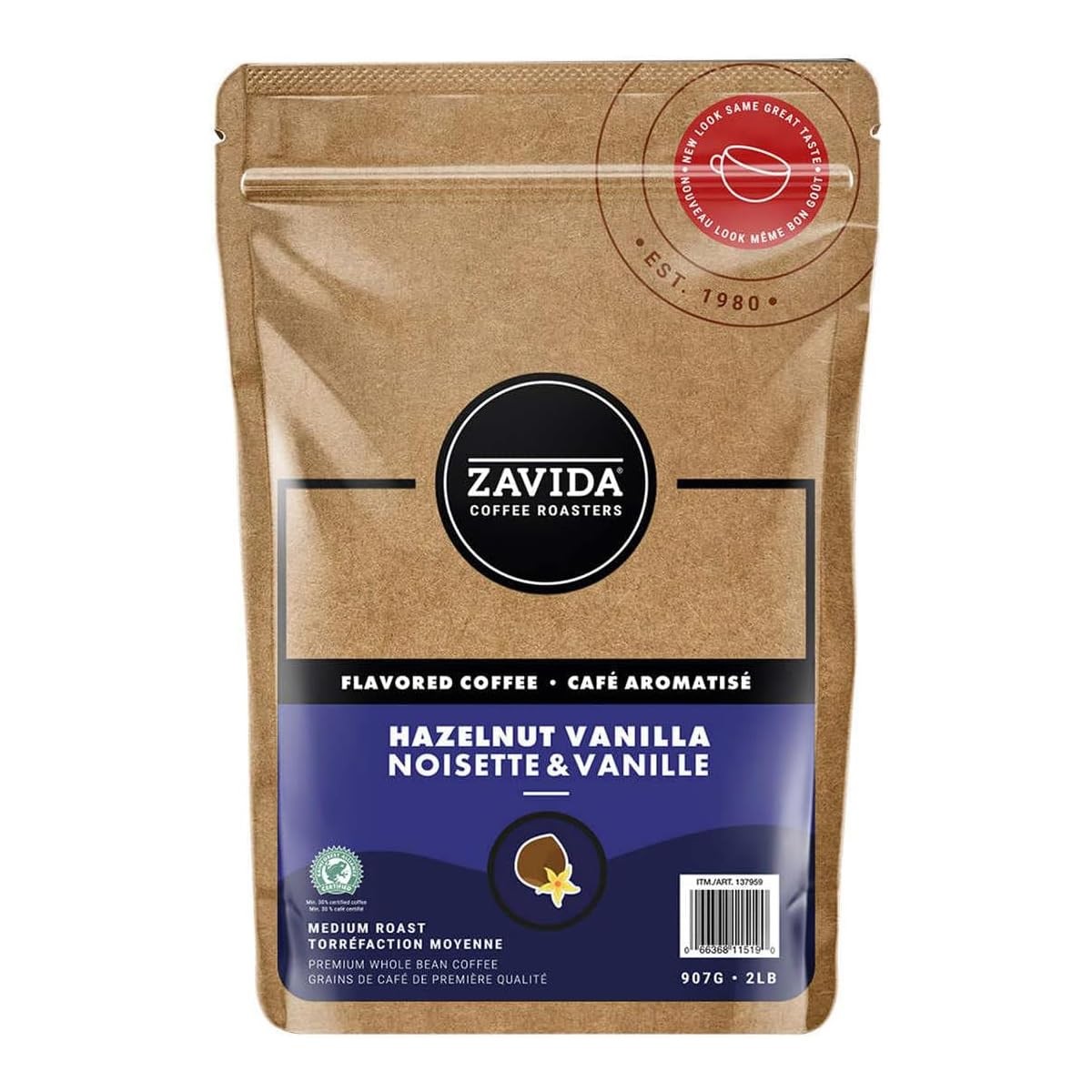 Zavida Hazelnut Vanilla Whole Bean Coffee, 2 LB