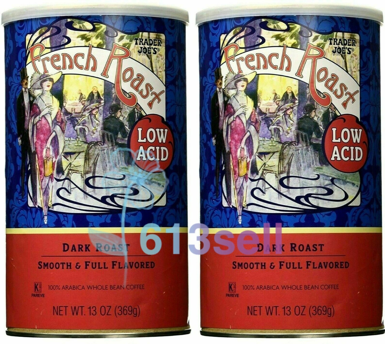 2 Packs Trader Joe’s Low Acid French Roast Whole Bean Coffee 13 oz Each Pack