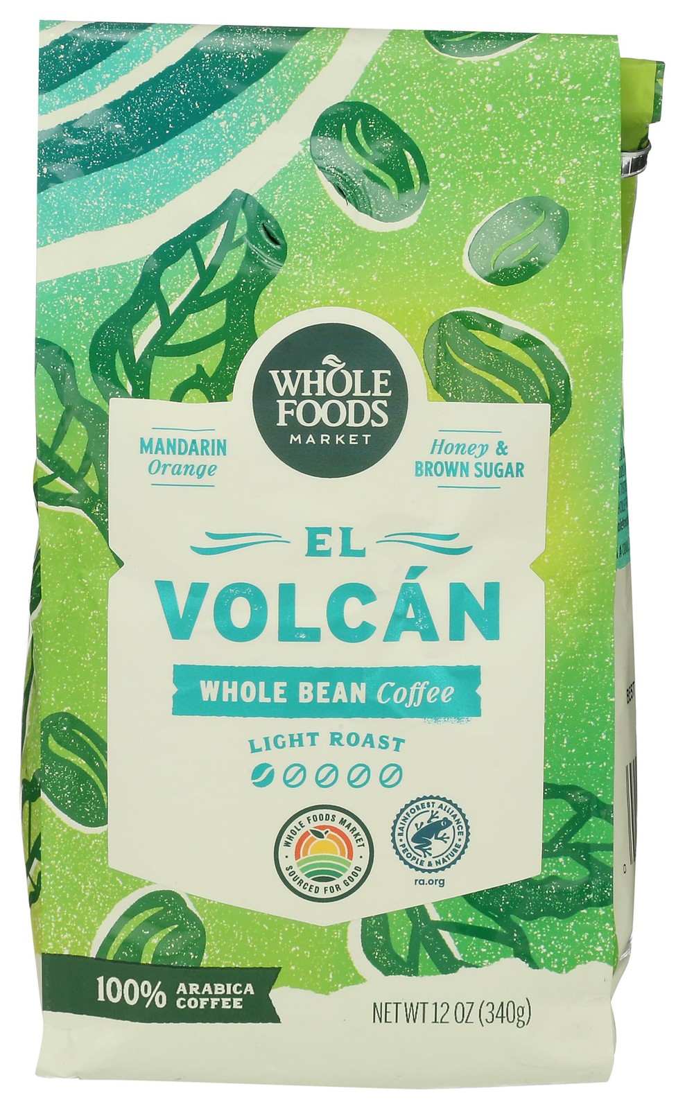 El Volcan Light Roast Whole Bean Coffee Mandarin Orange Honey Brown Sugar 12 Oz