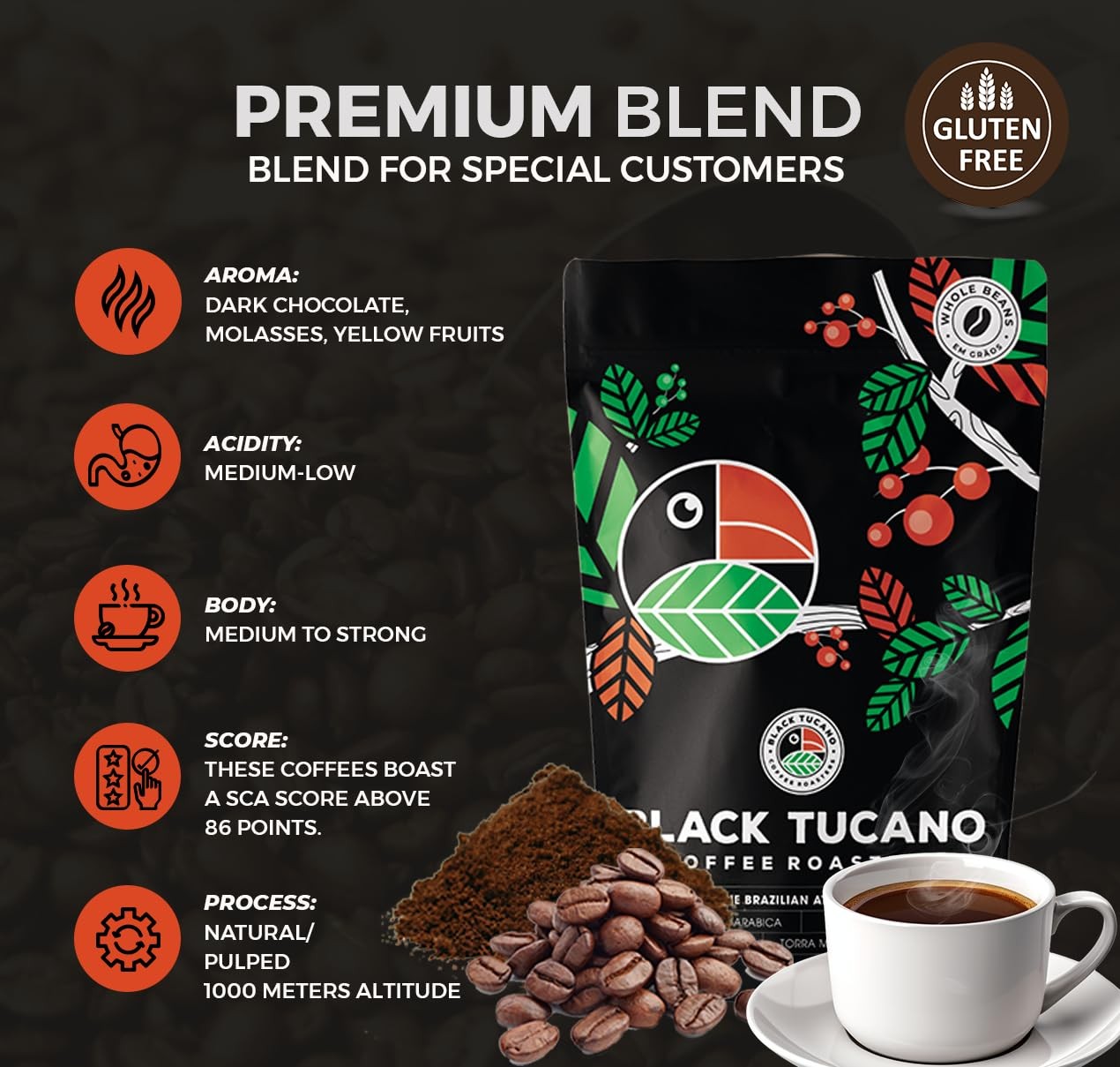 Specialty Coffee Brazilian Whole Bean, Medium Roast Premium Blend 8.8 Oz Bag