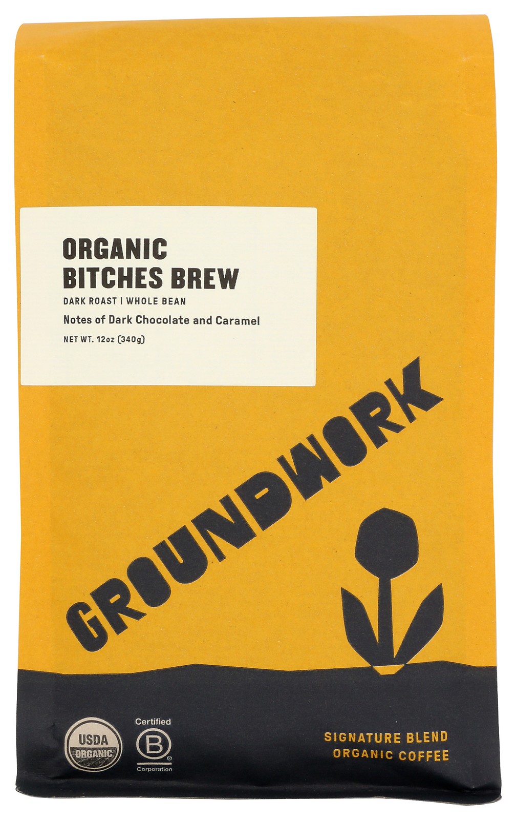 Organic Groundwork Bitches Brew Dark Roast Whole Bean Coffee 12Oz 6 Pack
