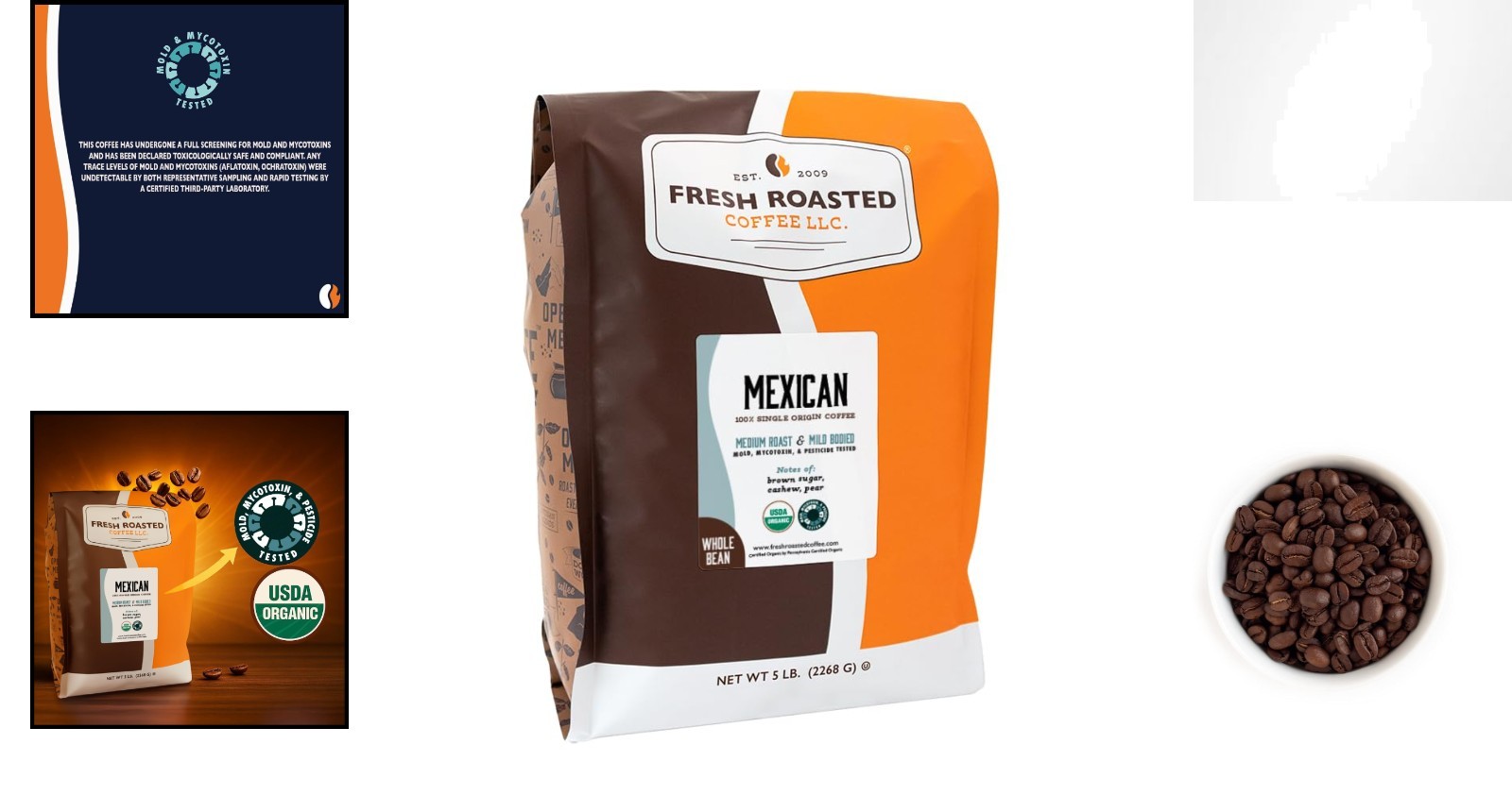 Organic Mexican Whole Bean Coffee, Medium Roast, 80 oz – USDA Certified
