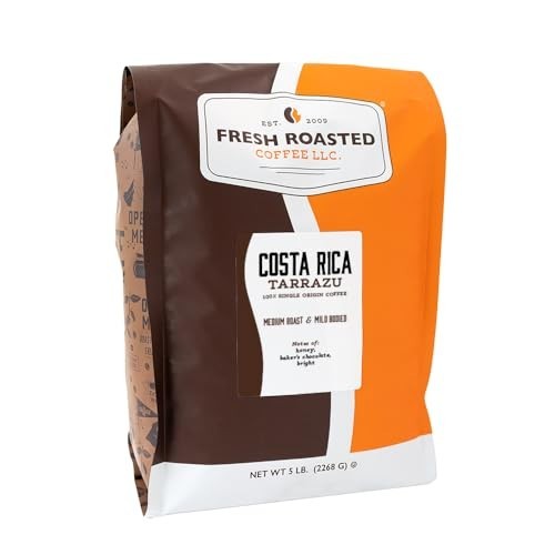 100% Costa Rican Tarrazu Coffee, Fresh Roasted Medium Roast, 5 lb Whole Bean, Ko