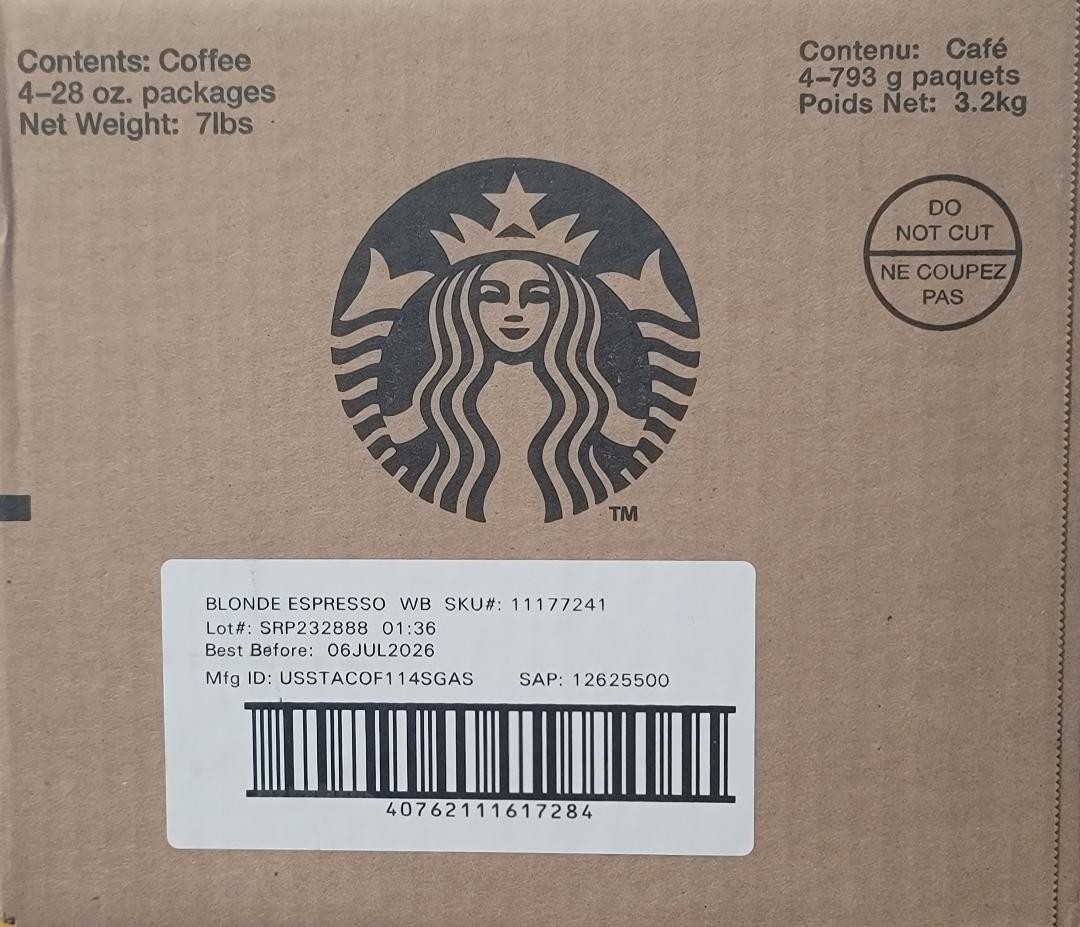 4 x 28 oz Starbucks Whole Coffee Beans Blonde Espresso Roast Hot or Iced Coffee