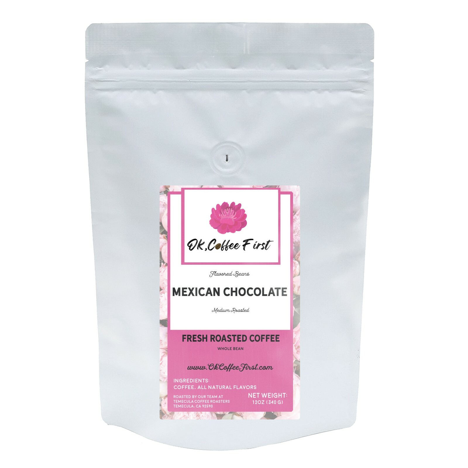 Mexico Chocolate Flavored Coffee, Medium Roast Whole Bean, Fresh Roasted 12 oz
