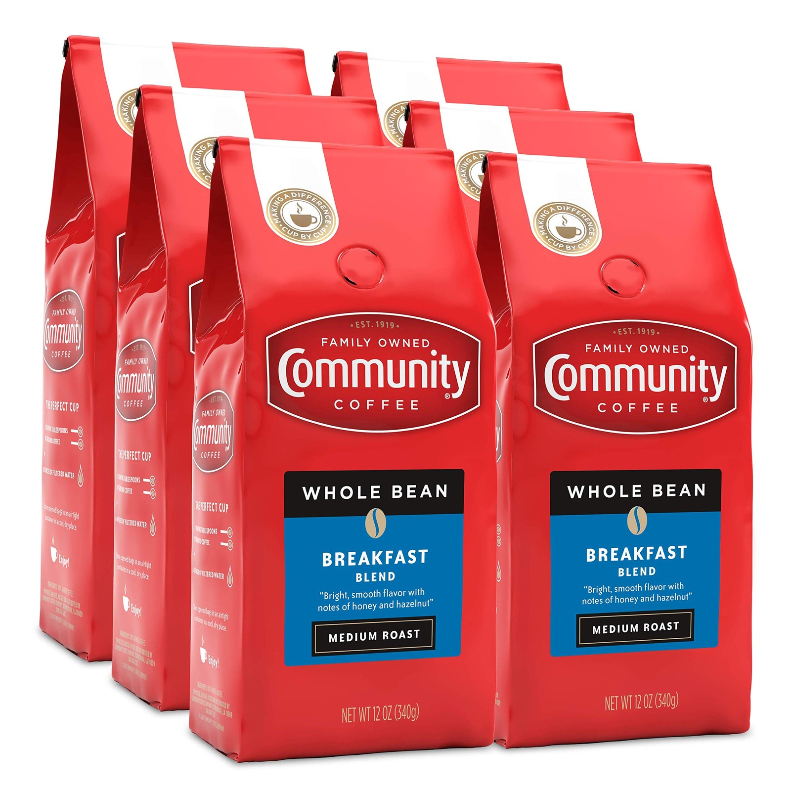 Breakfast Blend Whole Bean Coffee, Medium Roast, 72 Ounce (Pack of 6)