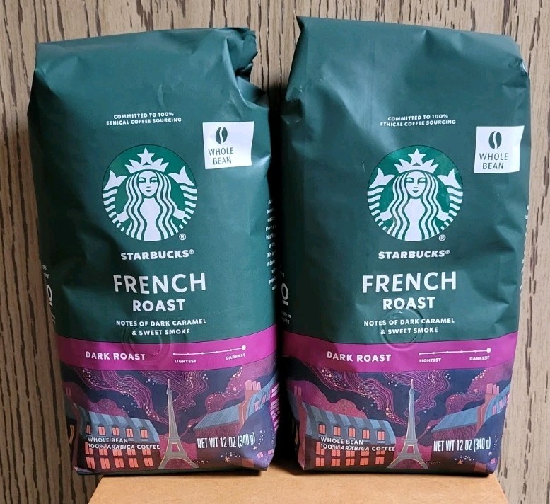 STARBUCKS FRENCH ROAST Whole Bean Coffee Dark Roast 2 BAGS X 12 oz/340g EACH