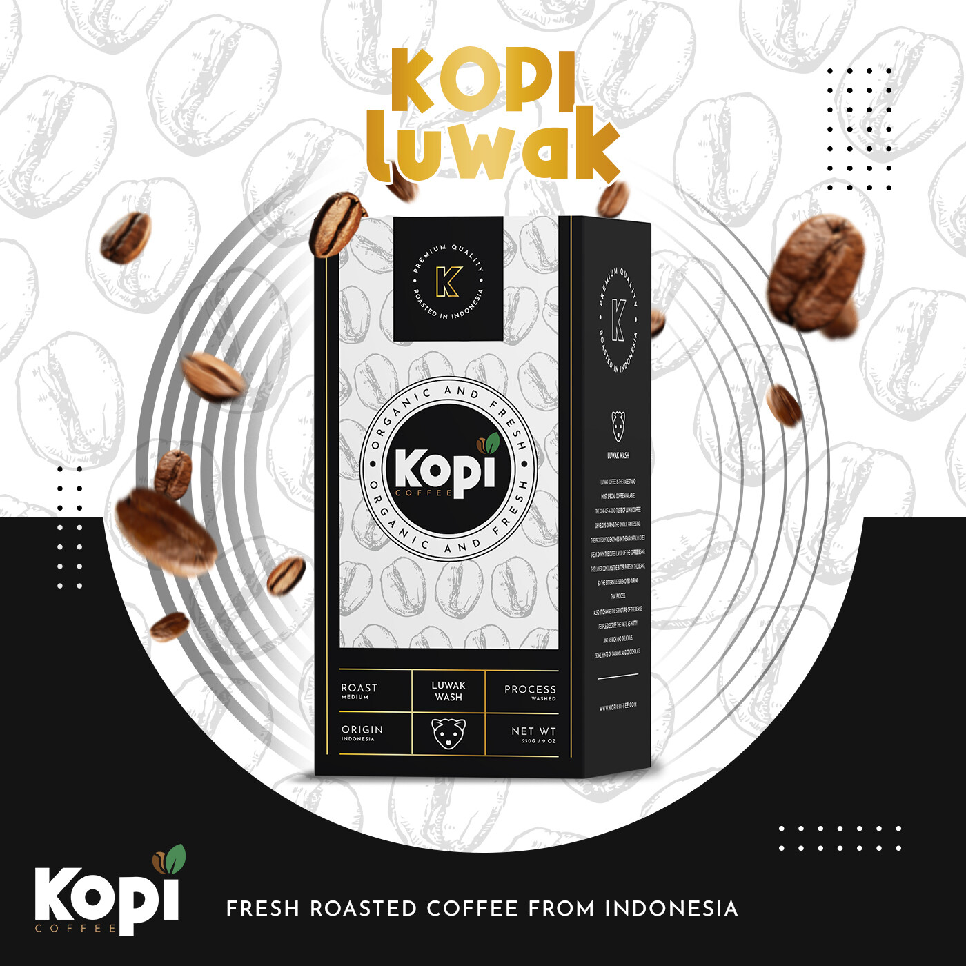 NEW Fresh Indonesian Kopi Luwak Arabica Coffee Beans Medium Roasted (250G)
