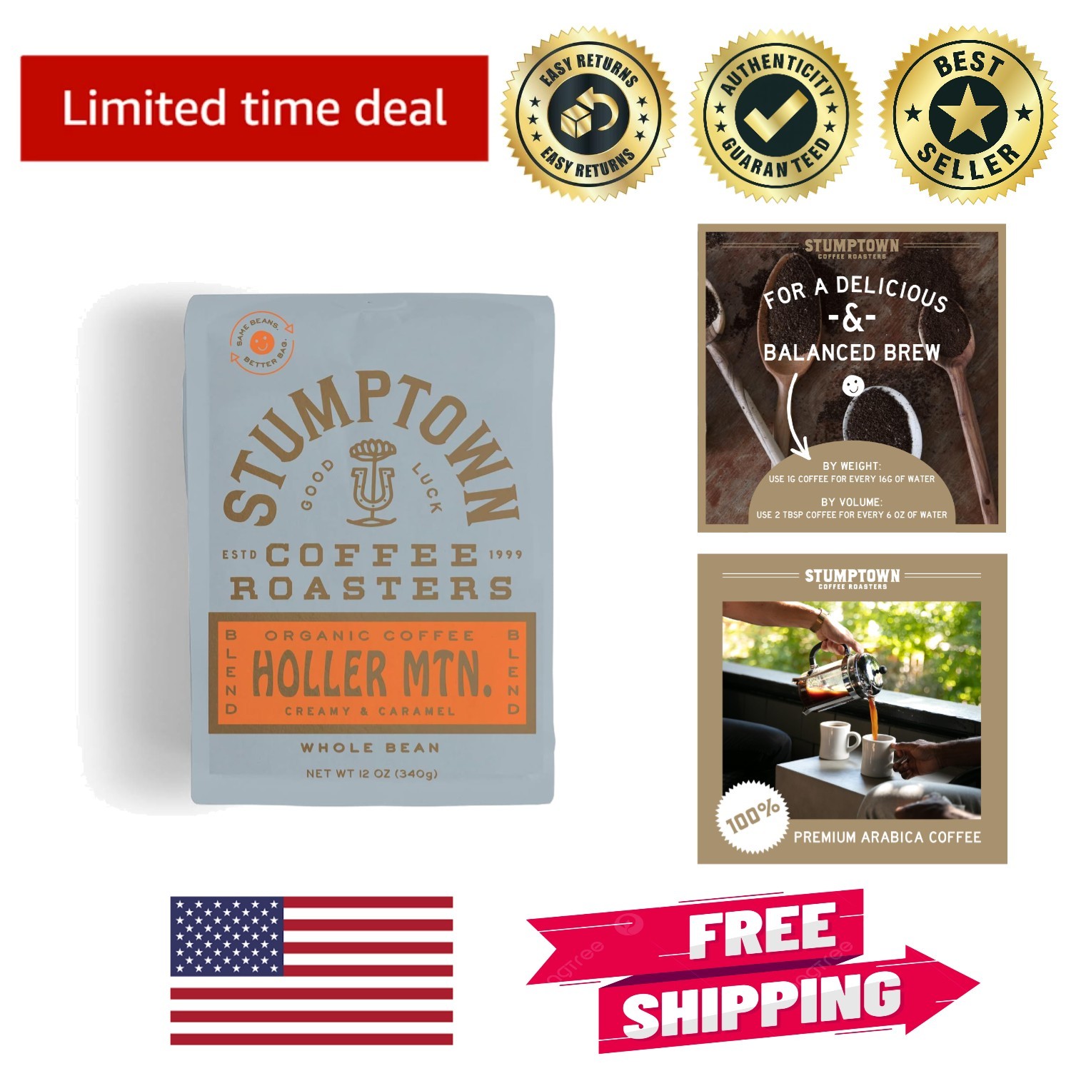 12oz Holler Mountain Organic Whole Bean Coffee – Citrus, Caramel, Hazelnut Notes