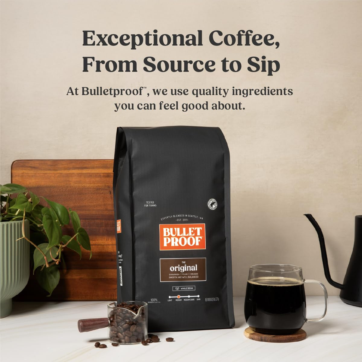 Original Medium Roast Whole Bean Coffee, 5 Pounds (Bulk), 100% Arabica Beans, Cl