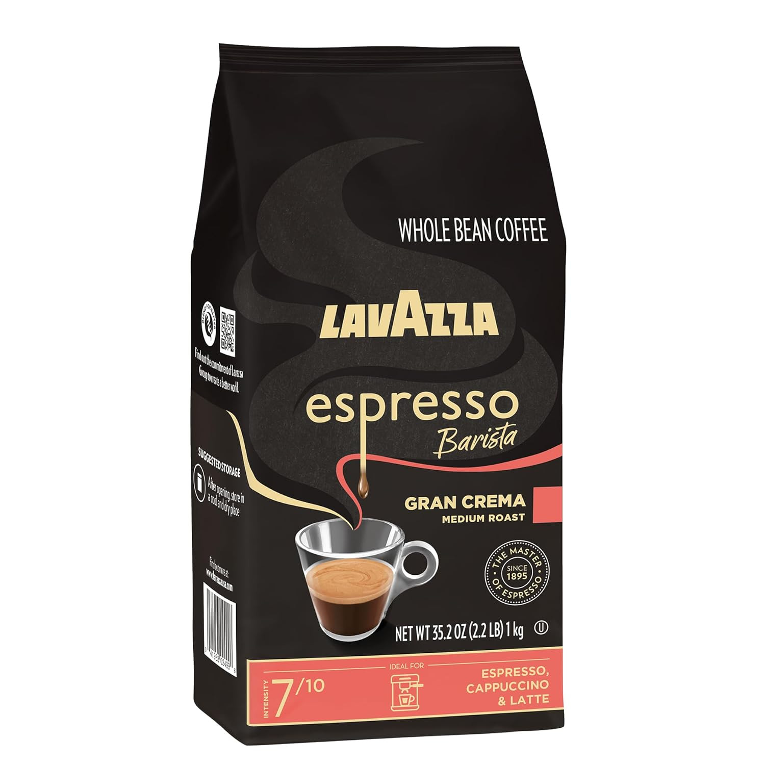 Lavazza Barista Gran Crema Whole Bean Coffee Medium Espresso Roast 2.2lb