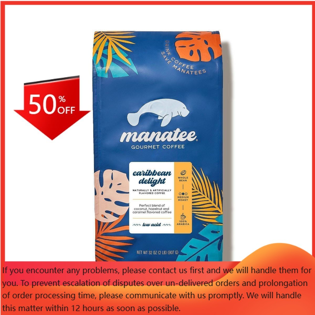 Manatee Gourmet Coffee Caribbean Delight Flavored Blend Whole Bean Coffee – 2lbs