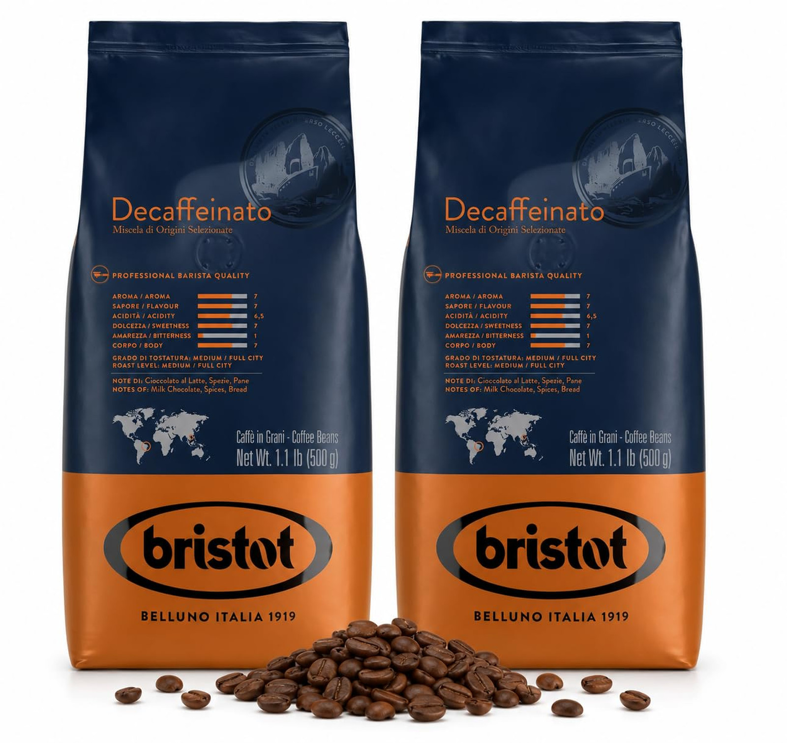 Decaf Coffee Beans Medium Roast Whole Espresso Beans 1.1 lb Pack of 2 Rich