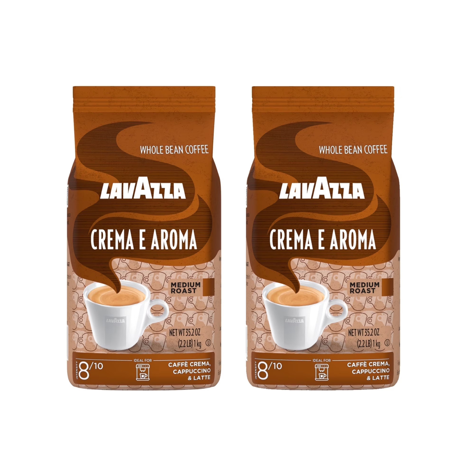 Lavazza Crema e Aroma Whole Bean Coffee, Medium Roast, 2.2 lb Bag (Pack of 2)NEW