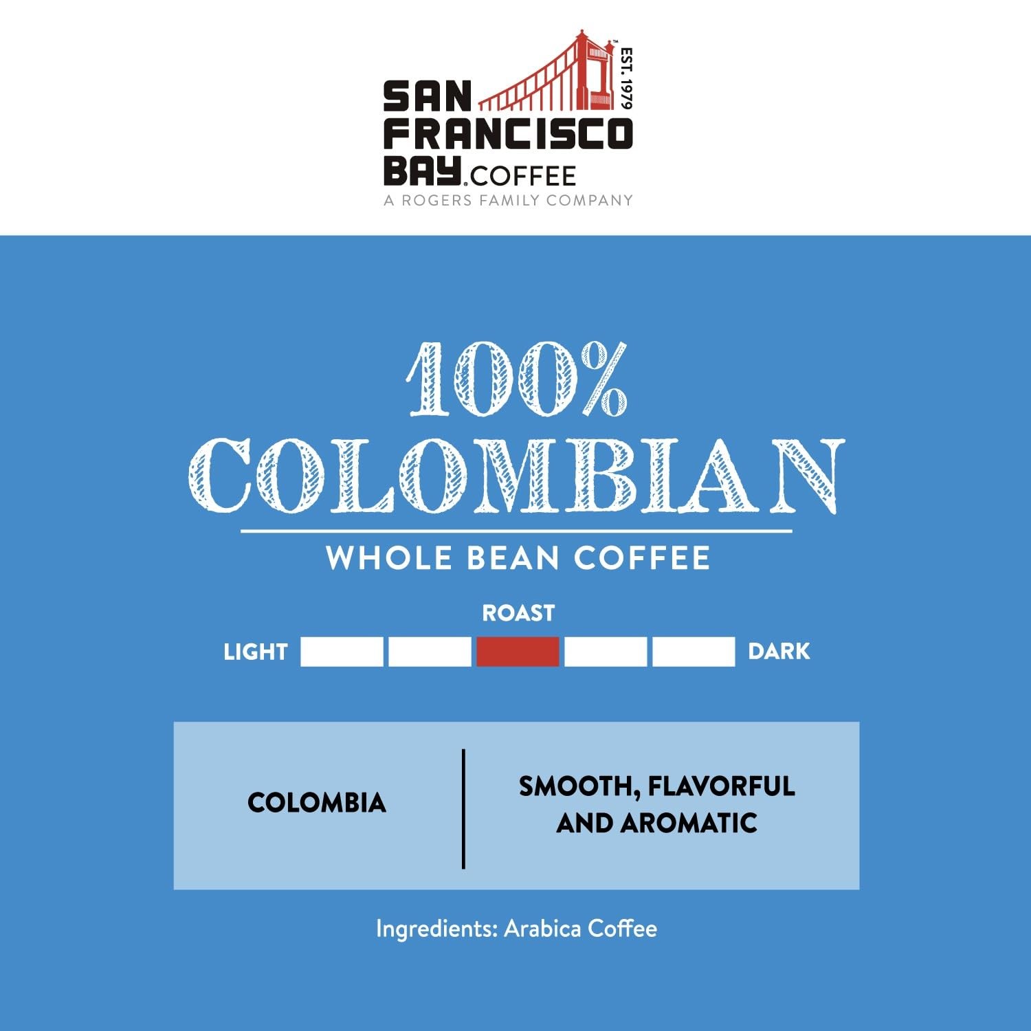 Whole Bean Coffee – 100% Colombian (2lb Bag), Medium Roast