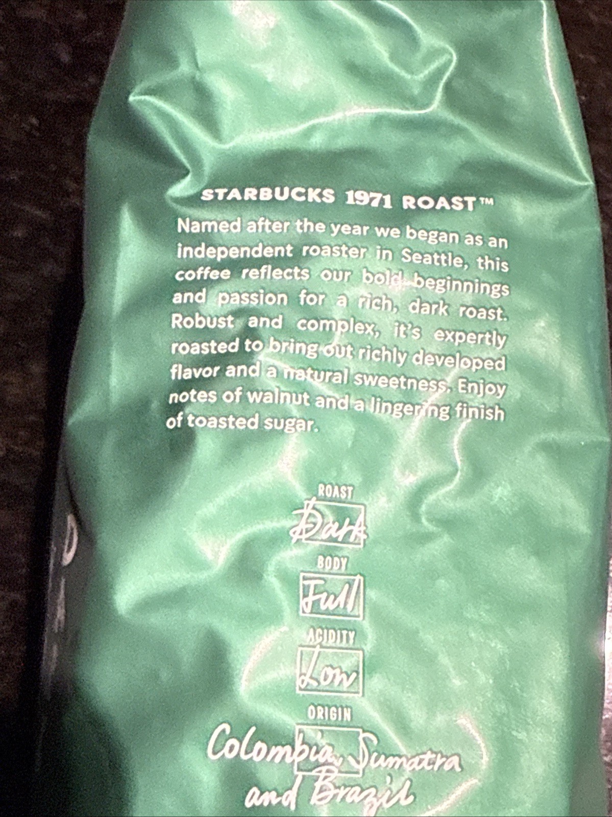 2026 Starbucks 1971 Dark Roast Whole Bean Coffee 1lb / 16oz / 453g Bag