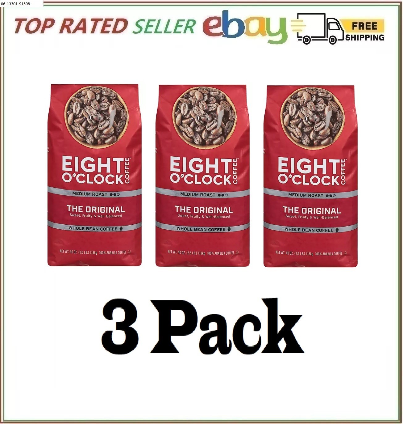 3 Pack – Eight O’Clock Medium Roast Whole Bean Coffee, The Original, 40 oz.