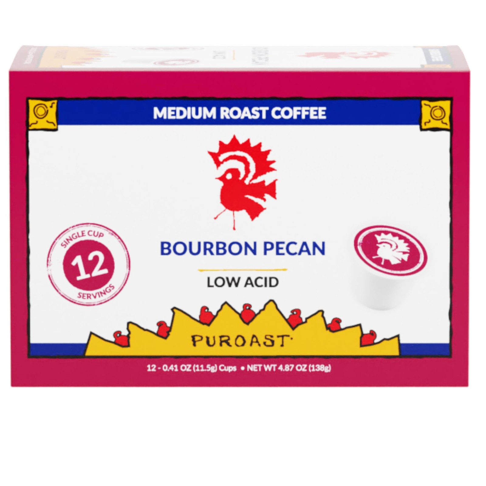 Puroast Low Acid Coffee – Bourbon Pecan – 12 Ct Single Serve Pods – Smooth Ro…