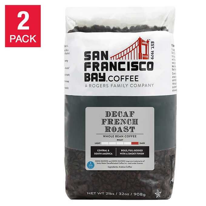 San Francisco Bay Decaf French Roast Whole Bean Coffee 2 Lb, 2-Pack