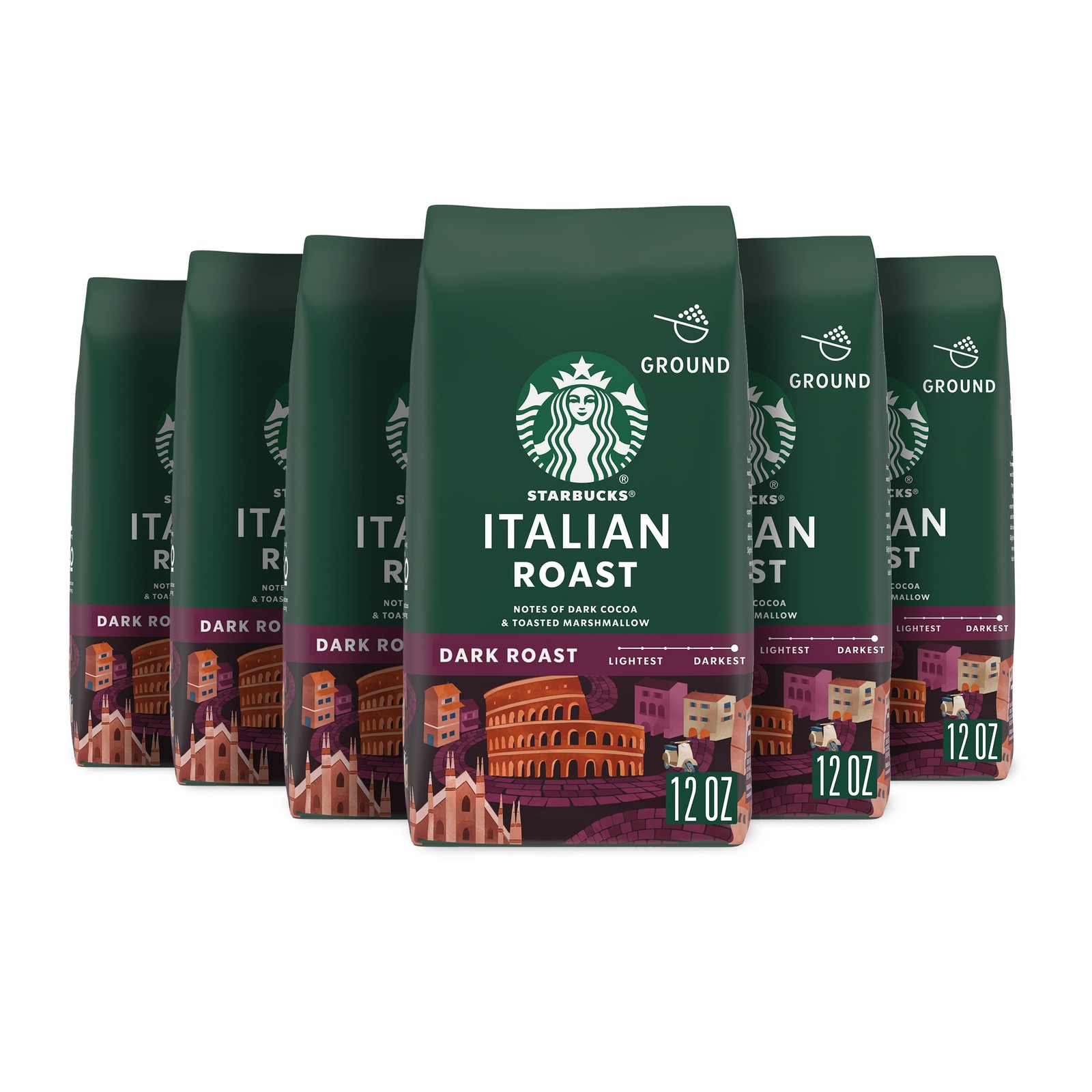 Starbucks Ground Coffee, Dark Roast Hot or Iced Coffe Six 12 oz Bags​